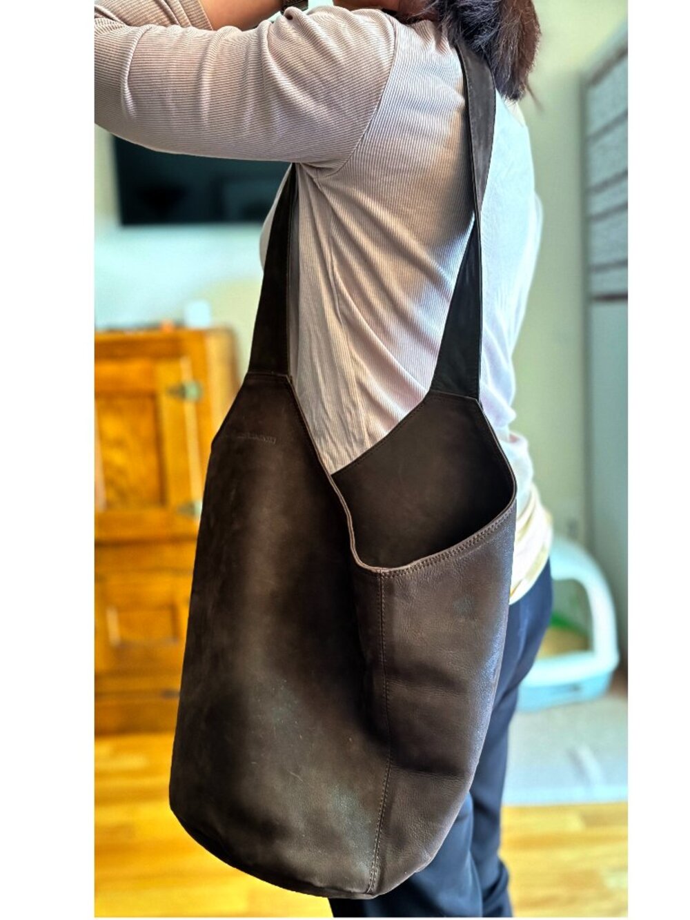 Helen Kaminski Brown Genuine Leather Oversized Shoulder Hobo Bag